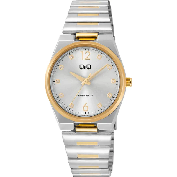 Q&Q Two-Tone Stainless Steel Gold Dial Quartz Watch for Ladies - Q84B008PY