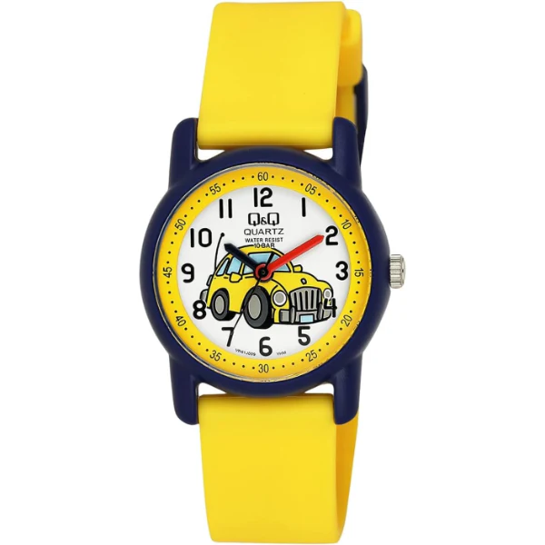 Q&Q Yellow Silicone Strap White Dial Quartz Watch for Kids - VR41J009Y