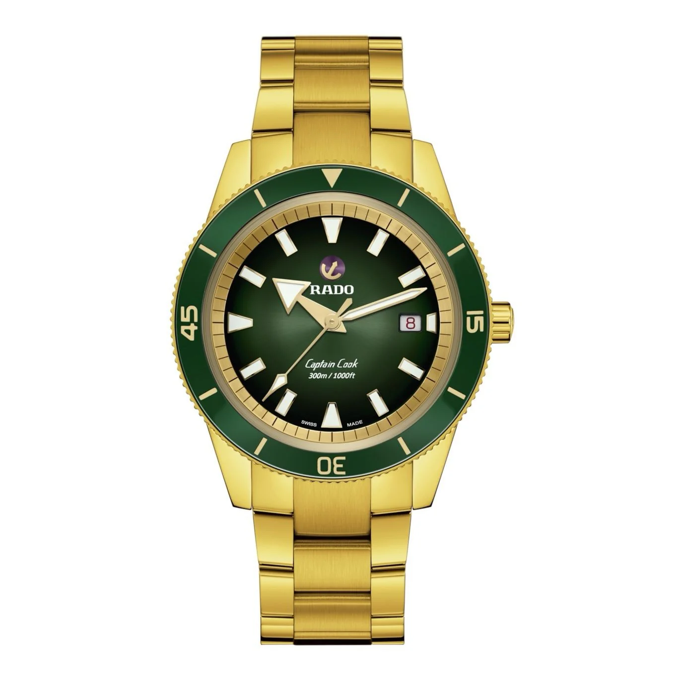 Rado Captain Cook Gold Stainless Steel Green Dial Automatic Watch for Gents - R32136318