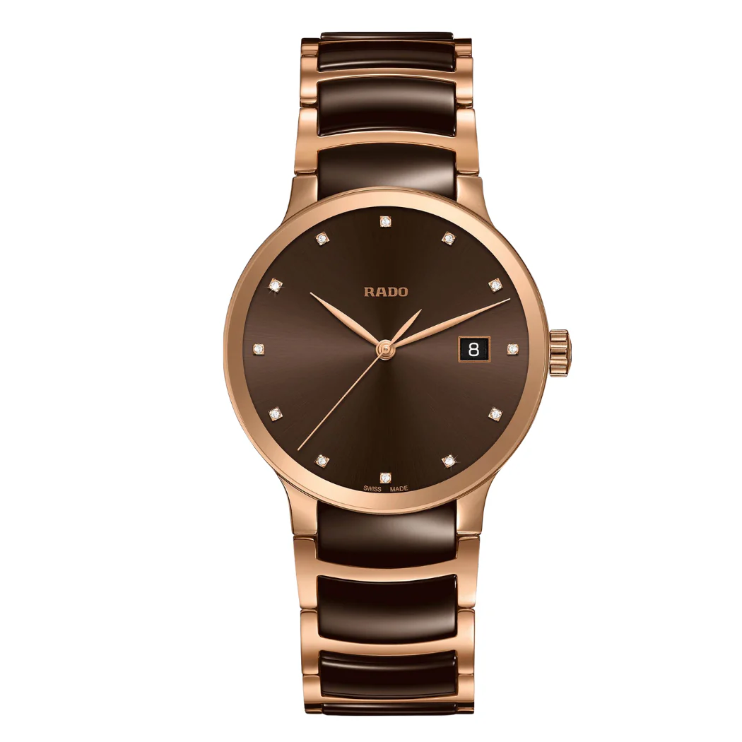 Rado Centrix Two-tone Ceramic Brown Dial Quartz Watch for Gents - R30554724