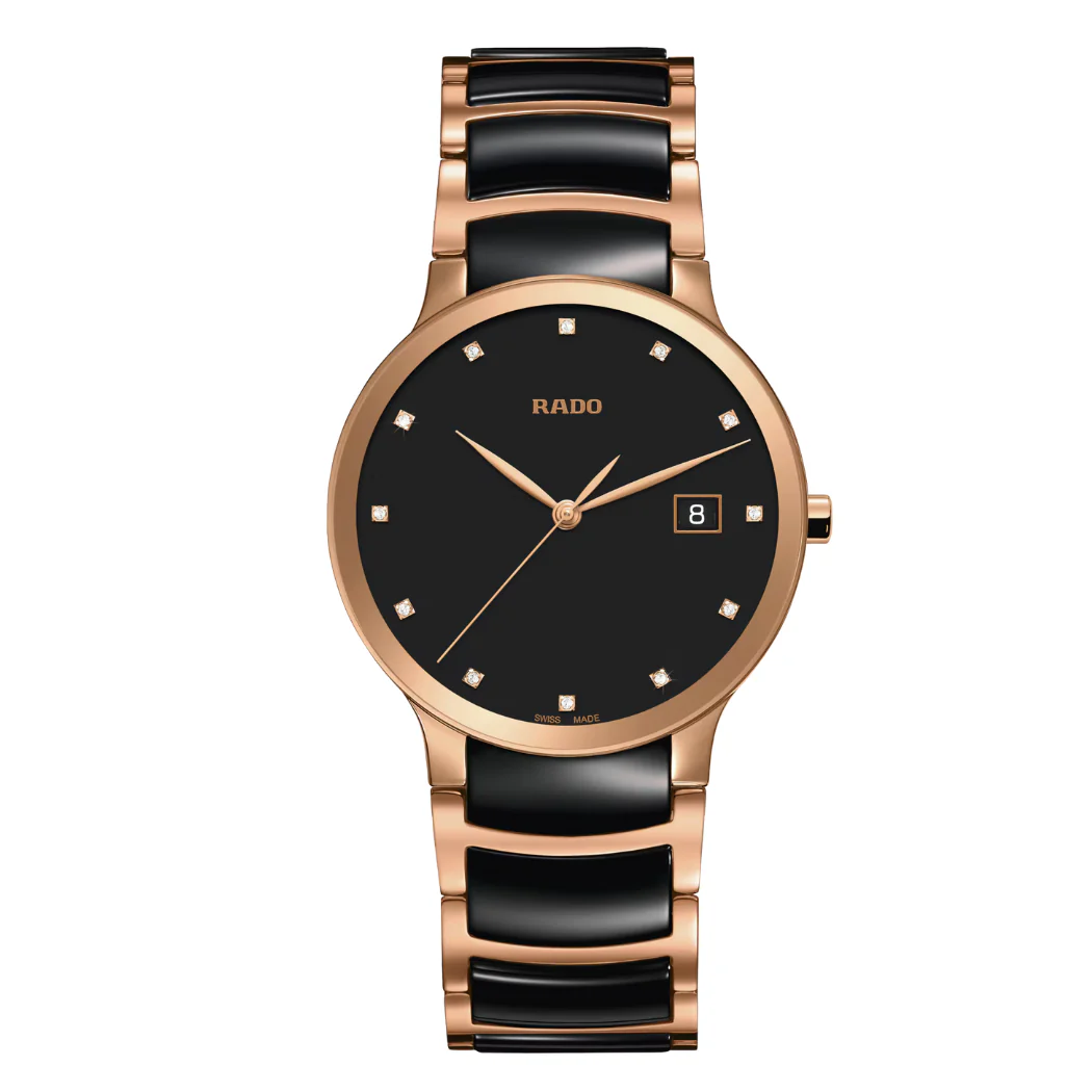Rado Centrix Two-tone High-tech ceramic Black Dial Quartz Watch for Gents - R30554732