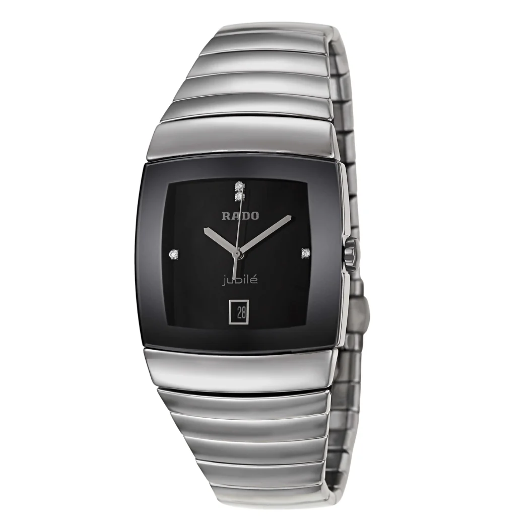 Rado Sintra Silver Ceramic Strap Black Dial Quartz Watch for Gents - R13777702