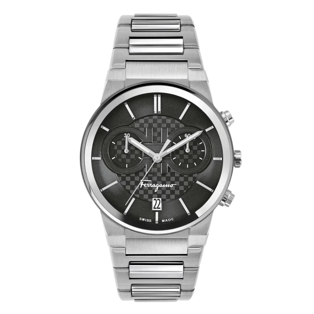Salvatore Ferragamo Sapphire Silver Stainless Steel Black Dial Chronograph Quartz Watch for Gents - SFME00321