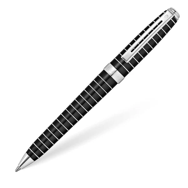 Sheaffer 9164 Prelude Lacquer Ballpoint Pen - Black with Chrome-Plated Horizontal Engravings and Trim