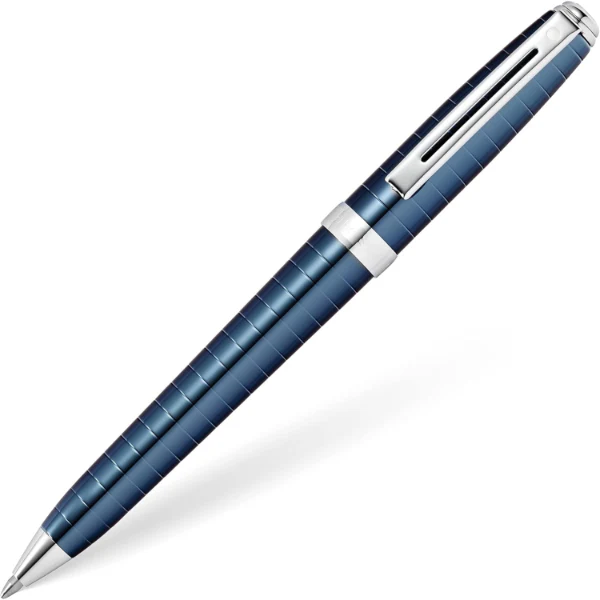 Sheaffer Prelude 9163 โ Deep Blue With Chrome-Plated Horizontal Line Engravings And Trim Ballpoint Pen