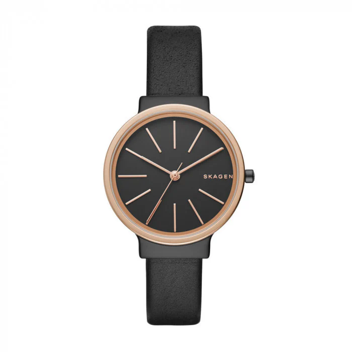 Skagen Ancher Black Leather Strap Black Dial Quartz Watch for Ladies - SKW2480