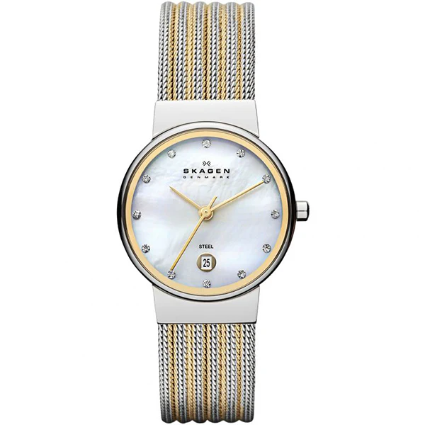 Skagen Ancher Two-tone Mesh Bracelet Mother of pearl Dial Quartz Watch for Ladies - 355SSGS