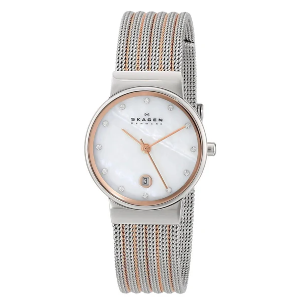 Skagen Ancher Two-tone Mesh Bracelet Mother of pearl Dial Quartz Watch for Ladies - SKW 355SSRS