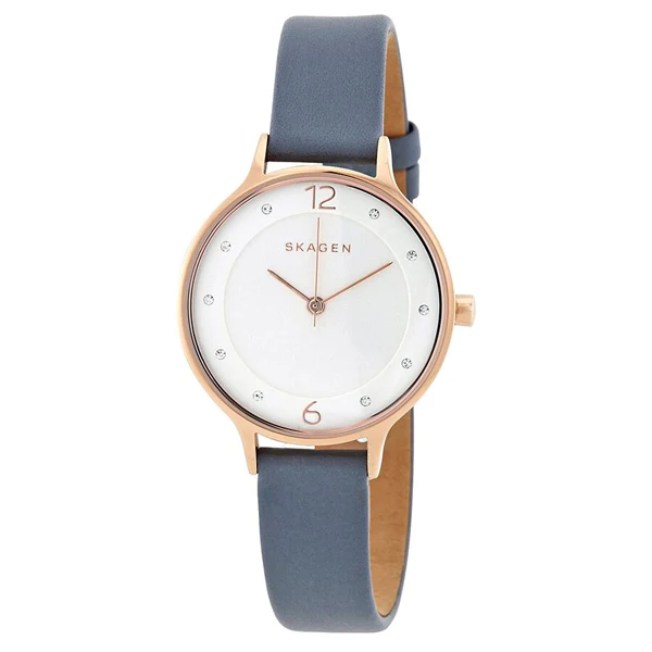 Skagen Anita Blue Leather Strap White Dial Quartz Watch for Ladies - SKW2497