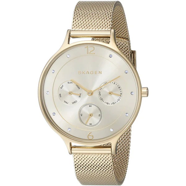 Skagen Anita Gold Mesh Bracelet Gold Dial Quartz Watch for Ladies - SKW2313