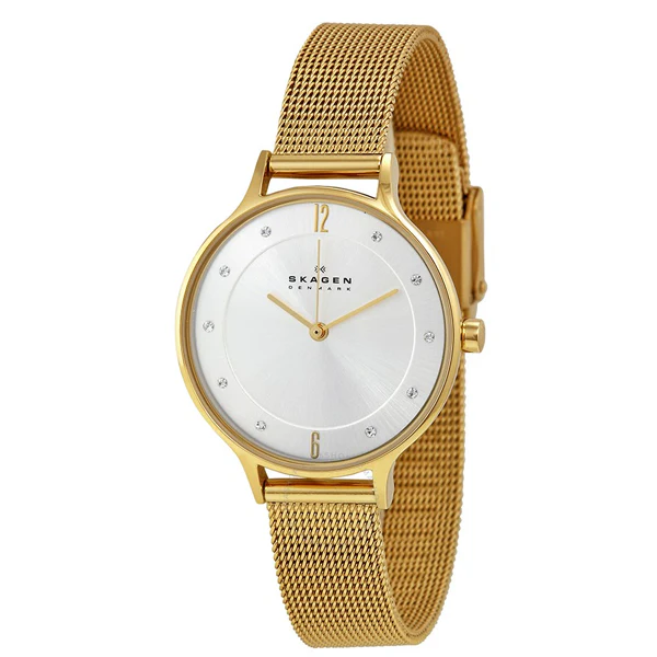Skagen Anita Gold Mesh Bracelet Silver Dial Quartz Watch for Ladies - SKW2150