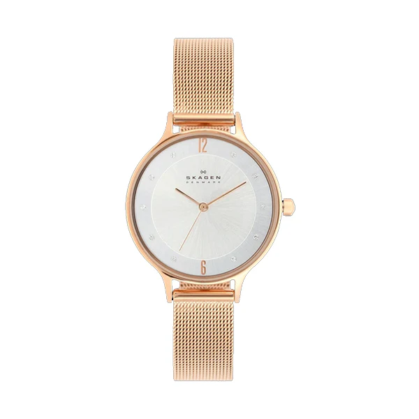 Skagen Anita Lille Rose Gold Mesh Bracelet Silver Dial Quartz Watch for Ladies - SKW2151