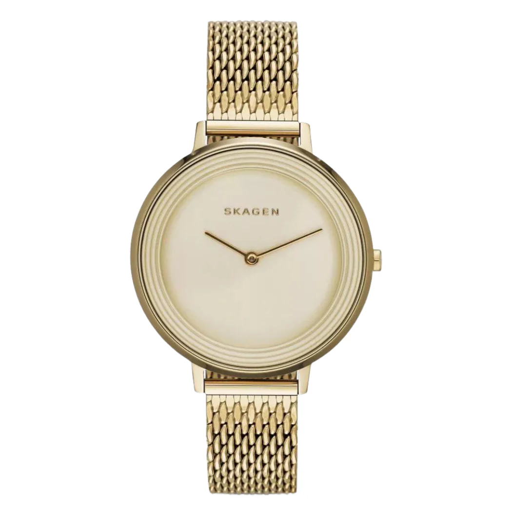Skagen Ditte Gold Mesh Bracelet Gold Dial Quartz Watch for Ladies - SKW2333