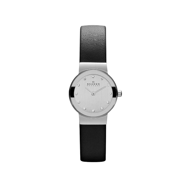 Skagen Freja Lille Midnight Black Leather Strap Silver Dial Quartz Watch for Ladies - SKW 358XSSLBC