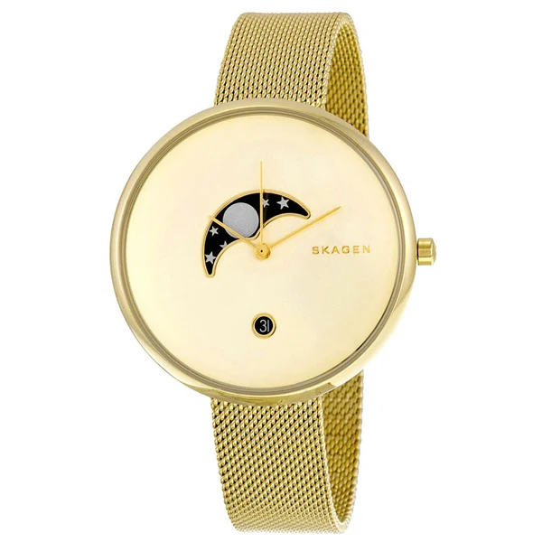 Skagen Gitte Gold Mesh Bracelet Gold Dial Quartz Watch for Ladies - SKW2373