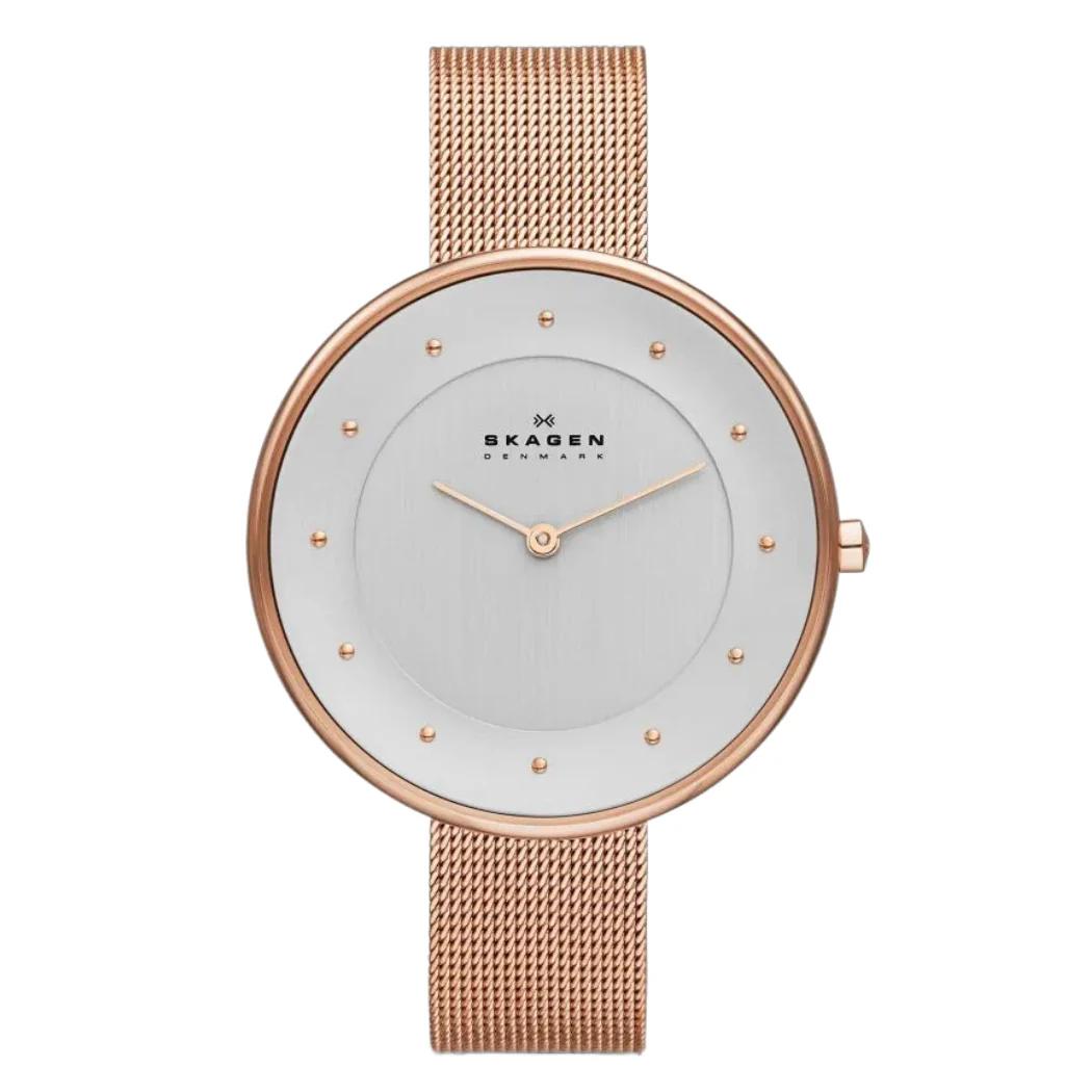 Skagen Gitte Rose Gold Mesh Bracelet White Dial Quartz Watch for Ladies - SKW2142