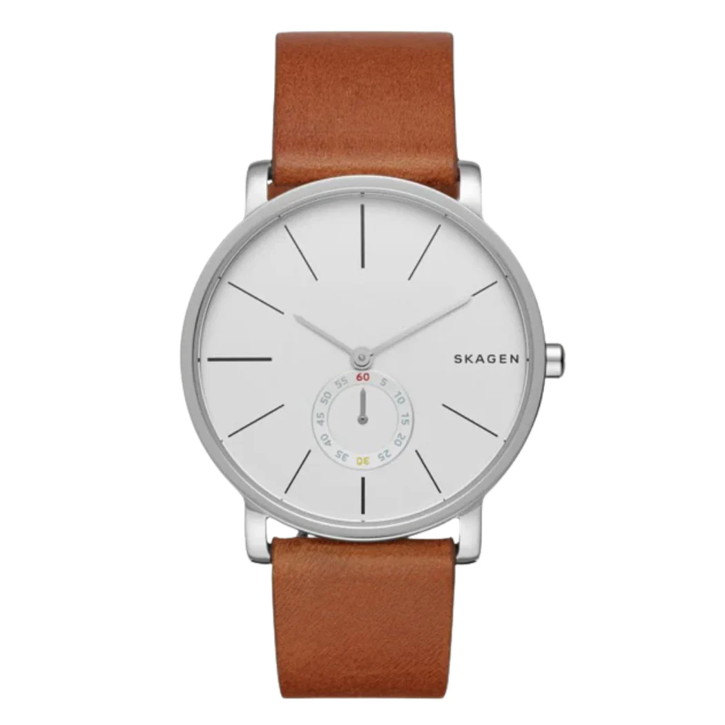 Skagen Hagen Brown Leather Strap White Dial Quartz Watch for Gents - SKW6273