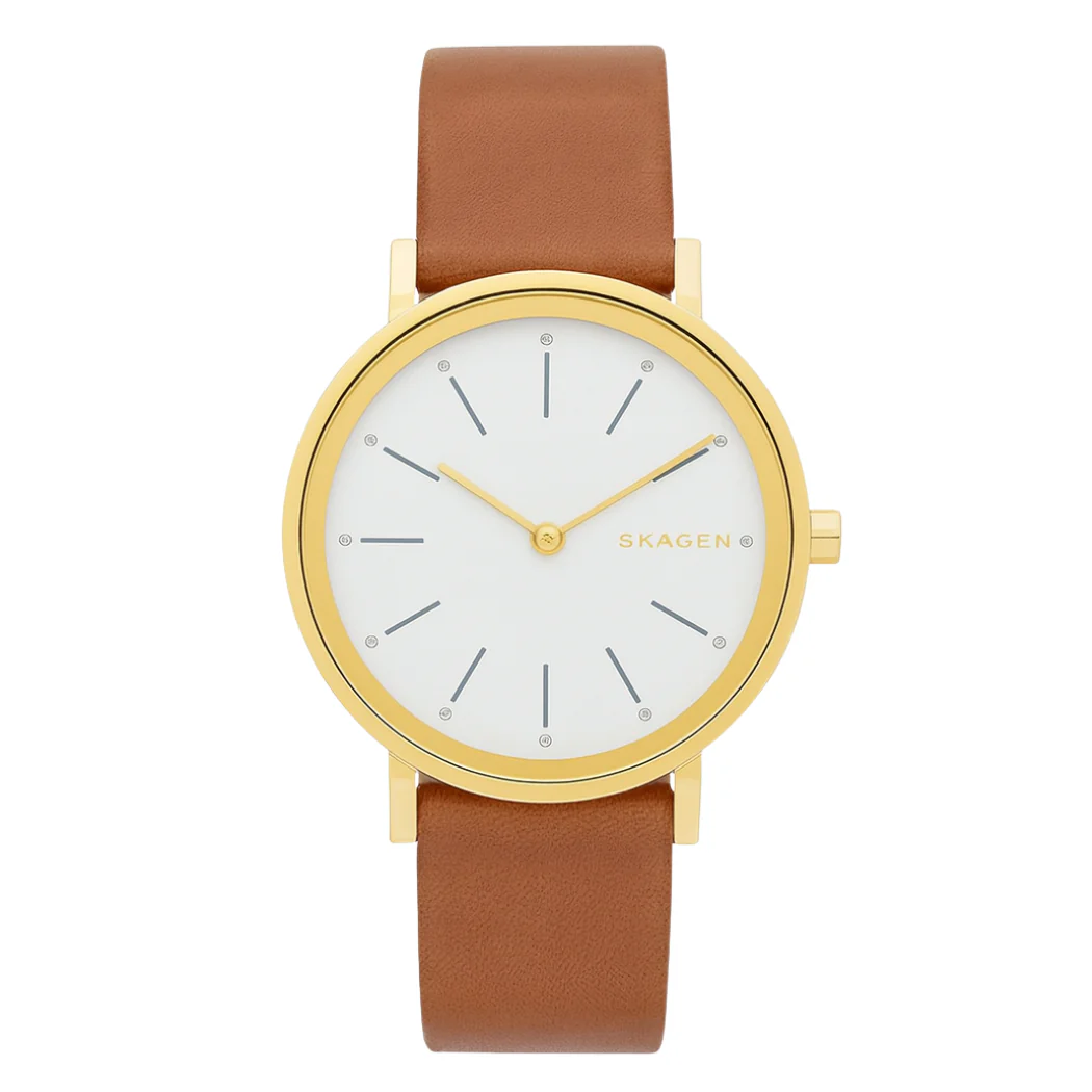 Skagen Hald Brown Leather Strap White Dial Quartz Watch for Ladies - SKW2512