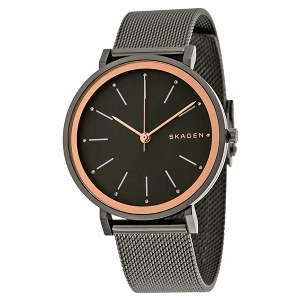Skagen Hald Gunmetal Mesh Bracelet Black Dial Quartz Watch for Ladies - SKW2507