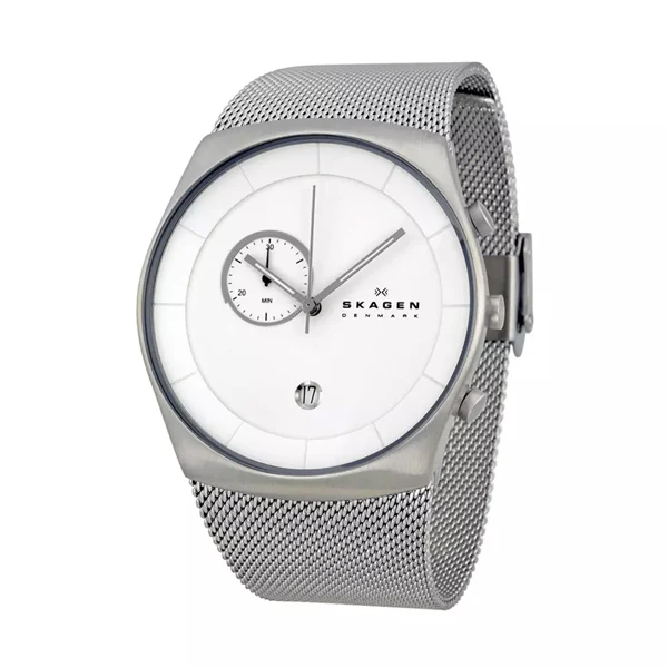 Skagen Havene Silver Mesh Bracelet White Dial Quartz Watch for Gents - SKW6071