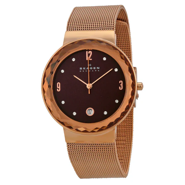 Skagen Klassik Rose Gold Mesh Bracelet Brown Dial Quartz Watch for Ladies - SKW 2068