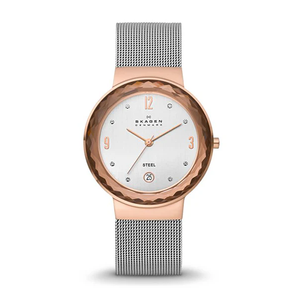 Skagen Leonora Silver Mesh Bracelet White Dial Quartz Watch for Ladies - 456LRS