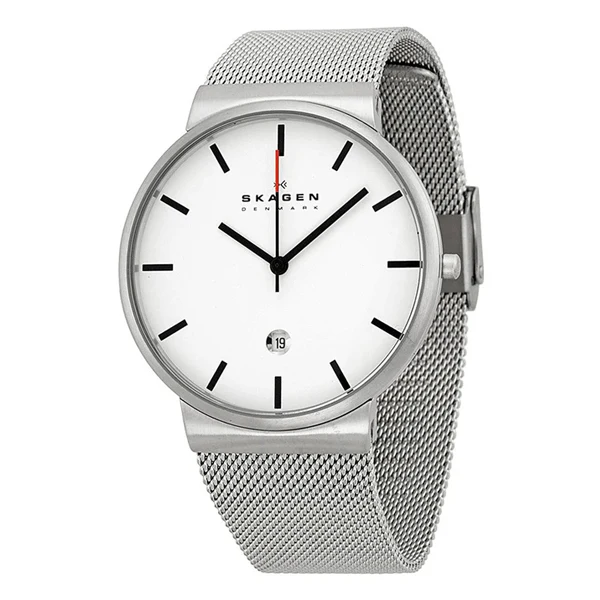 Skagen Perspektiv Silver Mesh Bracelet White Dial Quartz Watch for Gents - SKW6052