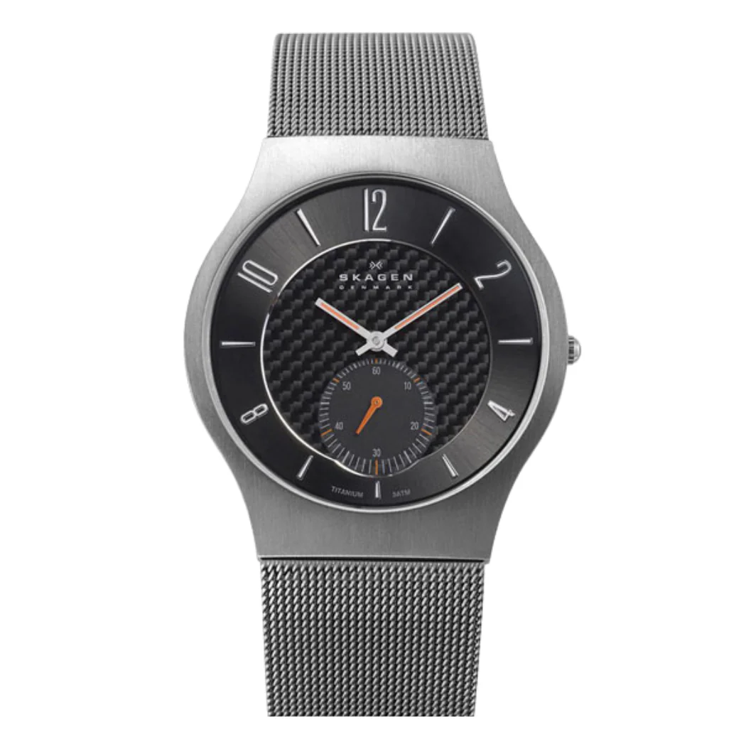 Skagen Titanium Grey Mesh Bracelet Black Dial Quartz Watch for Gents - SKW 805XLTTM