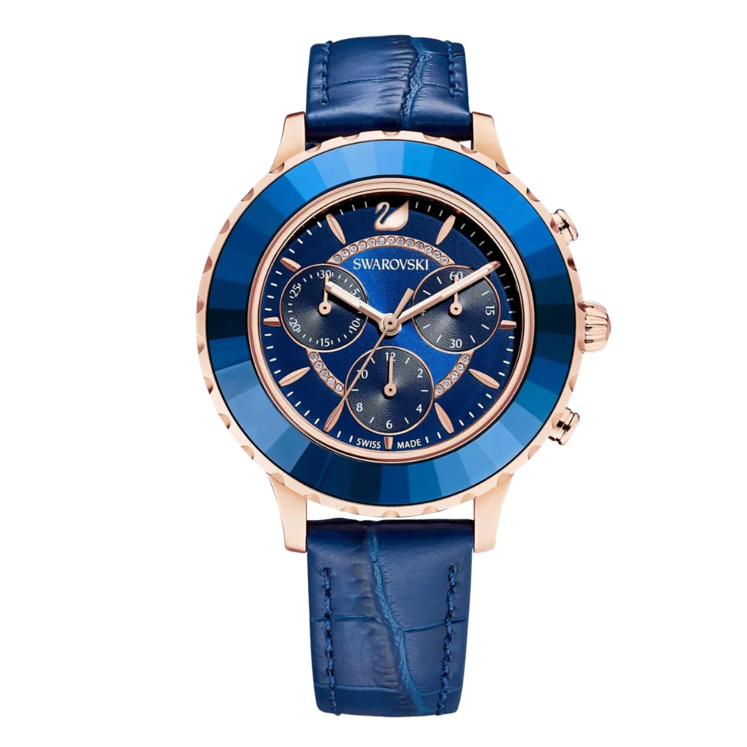 Swarovski Blue Leather Strap Blue Dial Chronograph Quartz Watch for Ladies - Swarovski 5563480