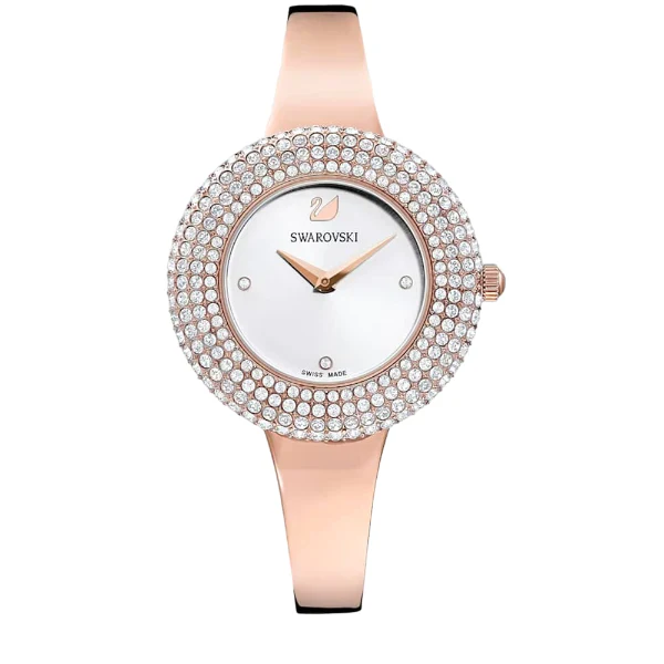 Swarovski Crystal Rose Rose Gold Stainless Steel Silver Dial Quartz Watch for Ladies - 5484073