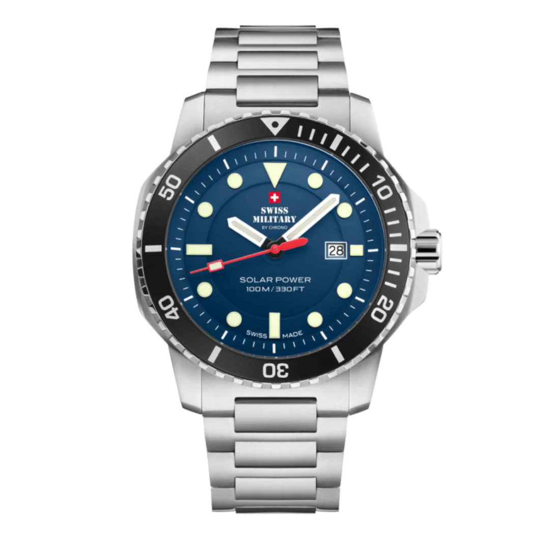 Swiss Military Silver Stainless Steel Blue Dial Quartz Watch for Gents - SMS34102.02