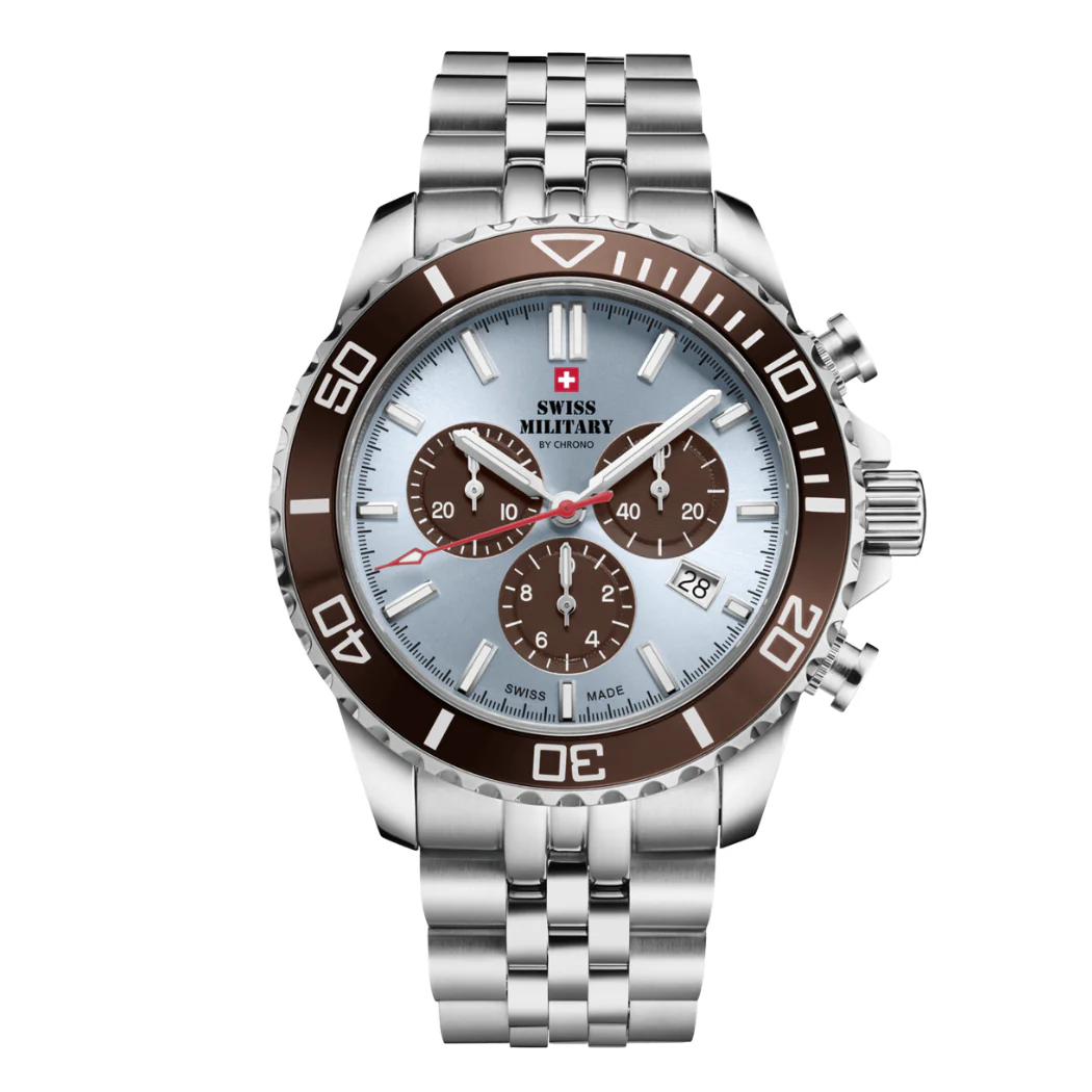 Swiss Military Silver Stainless Steel Light Blue Dial Chronograph Quartz Watch for Gents - SM34103.06