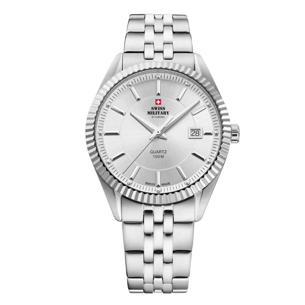 Swiss Military Silver Stainless Steel Silver Dial Quartz Watch for Gents - SM34065.02