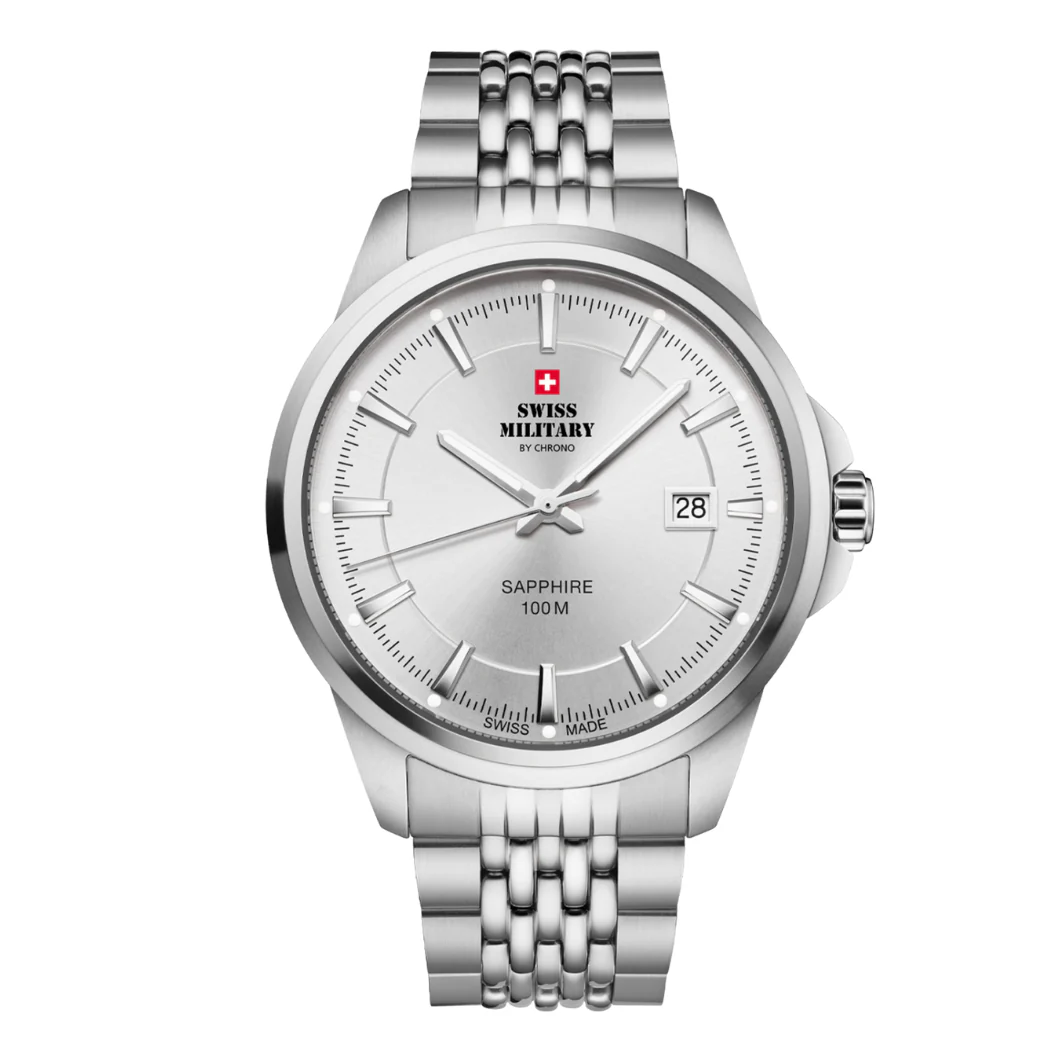Swiss Military Silver Stainless Steel Silver Dial Quartz Watch for Gents - SM34104.02