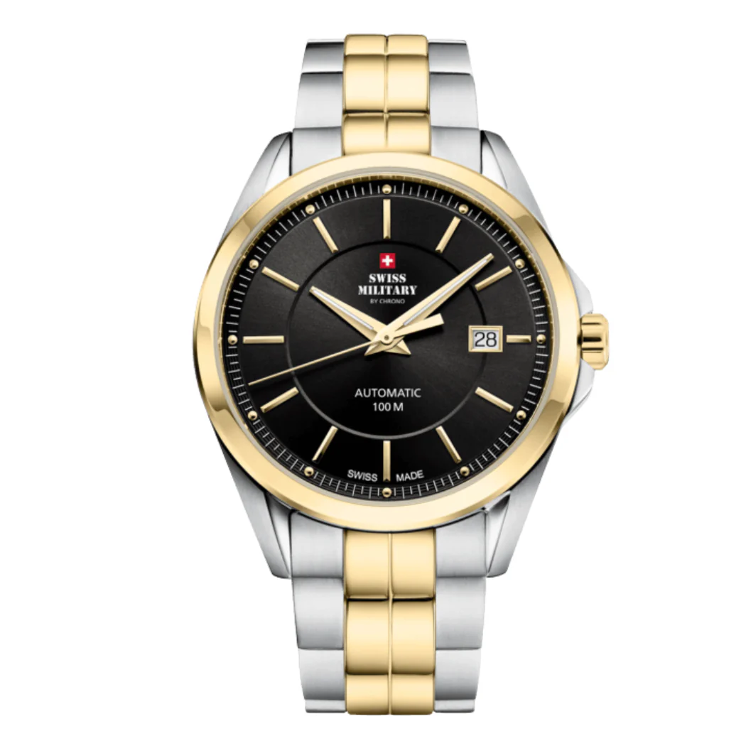 Swiss Military Two-tone Stainless Steel Black Dial Automatic Watch for Gents - SMA34085.05