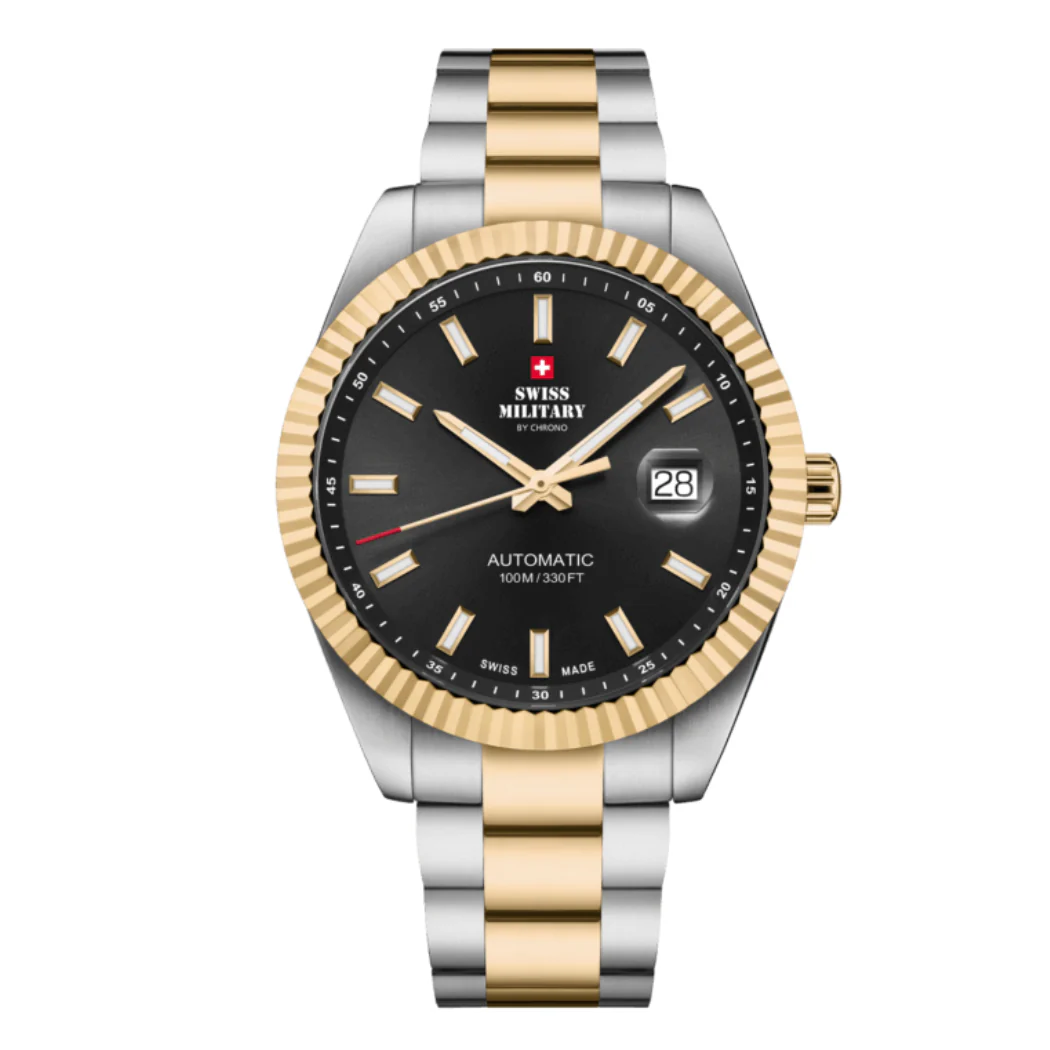 Swiss Military Two-tone Stainless Steel Black Dial Automatic Watch for Gents - SMA34110.05