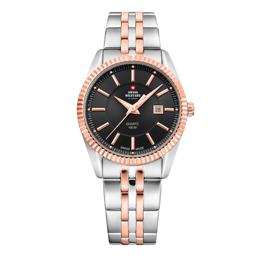 Swiss Military Two-tone Stainless Steel Black Dial Quartz Watch for Ladies - SM34066.06