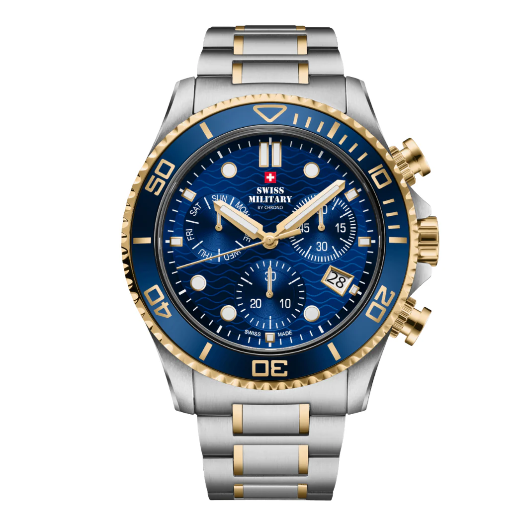 Swiss Military Two-tone Stainless Steel Blue Dial Chronograph Quartz Watch for Gents - SM34101.04