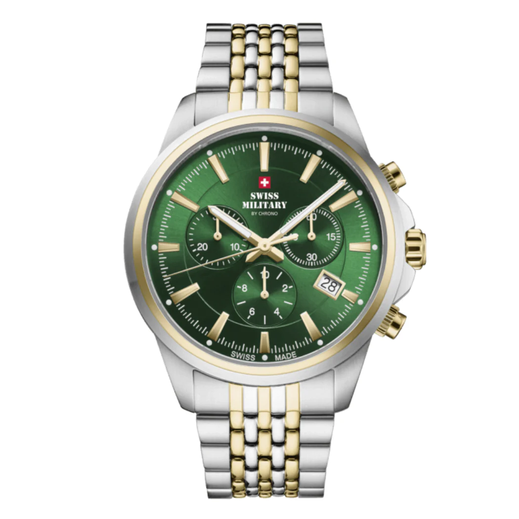 Swiss Military Two-tone Stainless Steel Green Dial Chronograph Quartz Watch for Gents - SM34107.08