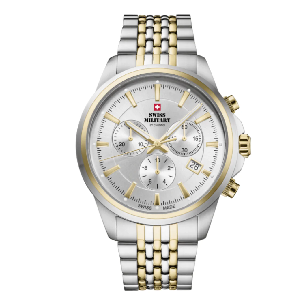 Swiss Military Two-tone Stainless Steel Silver Dial Chronograph Quartz Watch for Gents - SM34107.06