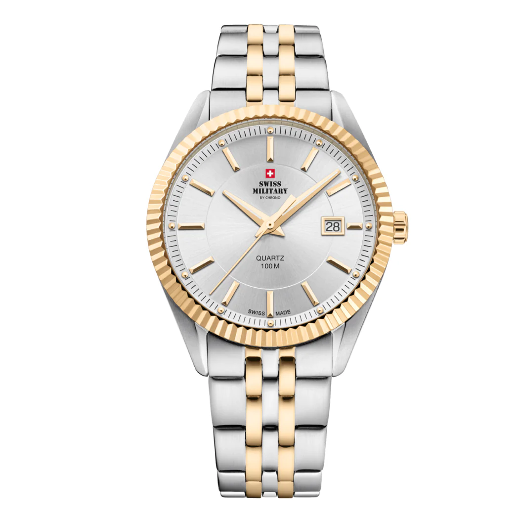 Swiss Military Two-tone Stainless Steel Silver Dial Quartz Watch for Gents - SM34065.05