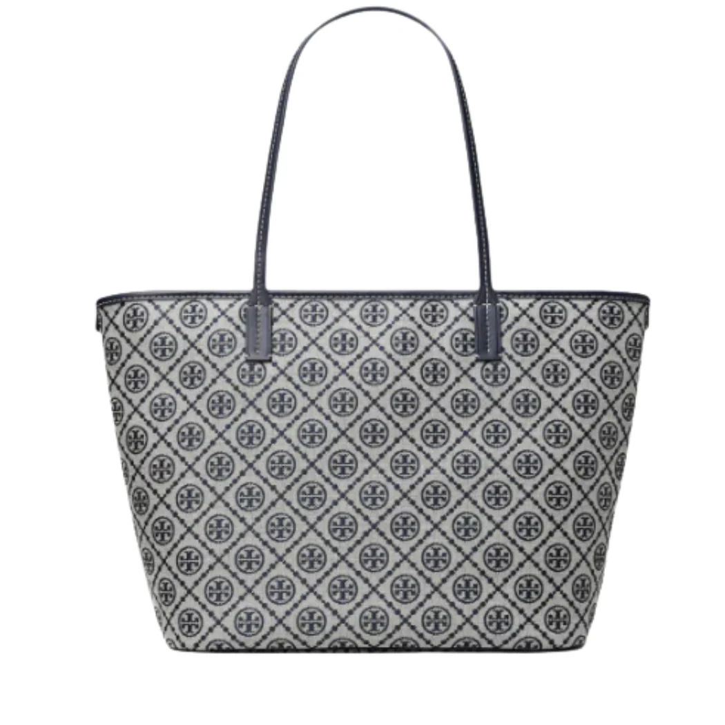 T Monogram Zip Tote Tory Navy - Stylish & Luxury Designer Tote Bag
