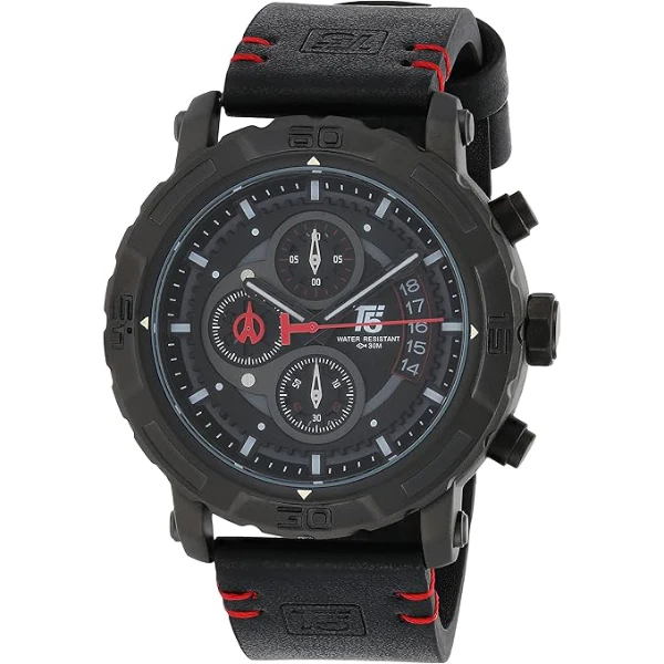 T5 Black Leather Strap Black Dial Chronograph Quartz Watch for Gents - H3590G-D