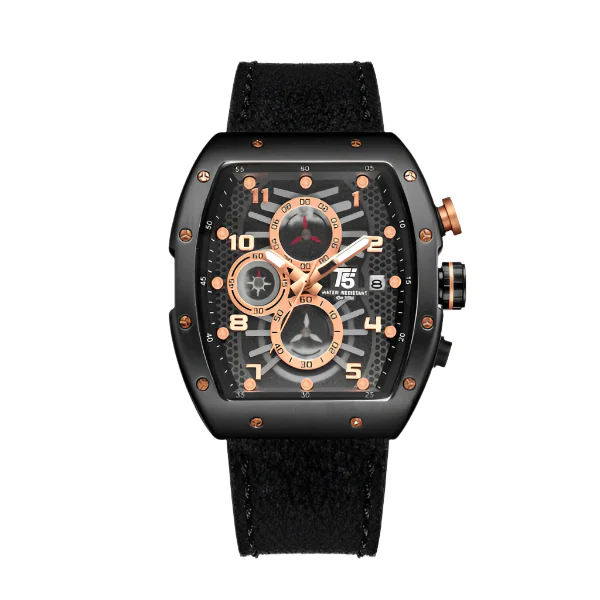 T5 Black Leather Strap Grey Dial Chronograph Quartz Watch for Gents - H3720G-E