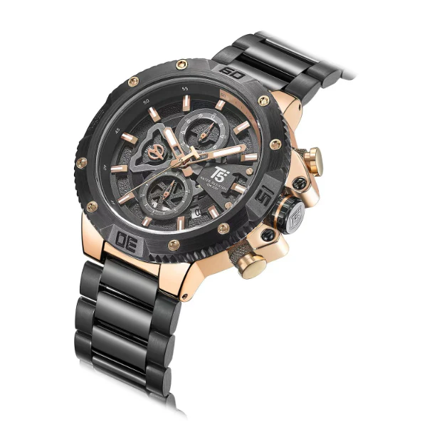 T5 Black Stainless Steel Black Dial Chronograph Quartz Watch for Gents - H3705G-D - Image 2