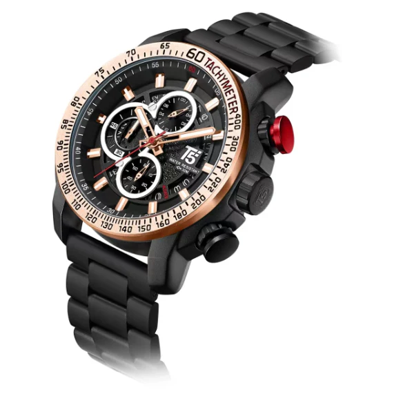 T5 Black Stainless Steel Black Dial Chronograph Quartz Watch for Gents - H3710G-D - Image 2