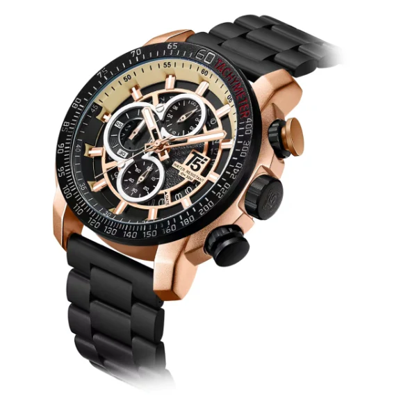 T5 Black Stainless Steel Black Dial Chronograph Quartz Watch for Gents - H3710G-E - Image 2