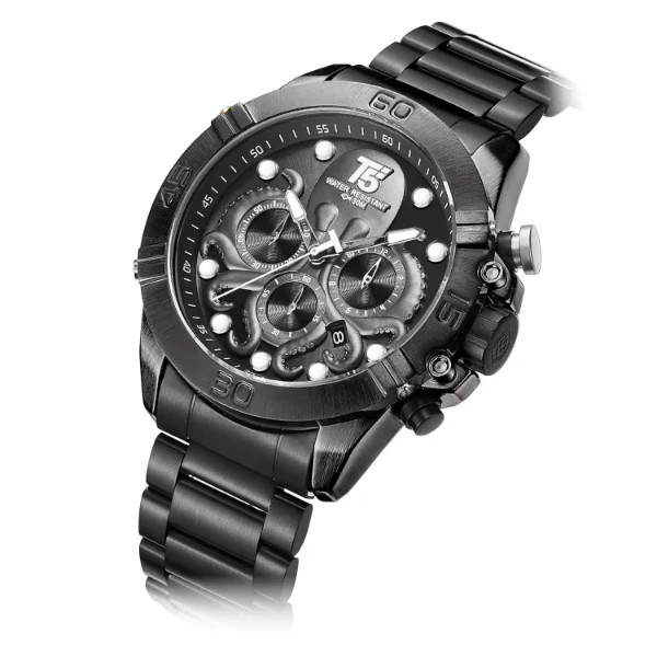 T5 Black Stainless Steel Blue Dial Chronograph Quartz Watch for Gents - H3663G-C - Image 2