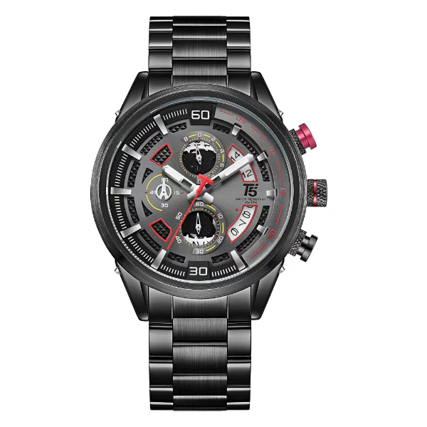 T5 Black Stainless Steel Gray Dial Chronograph Quartz Watch for Gents - H3733G-C