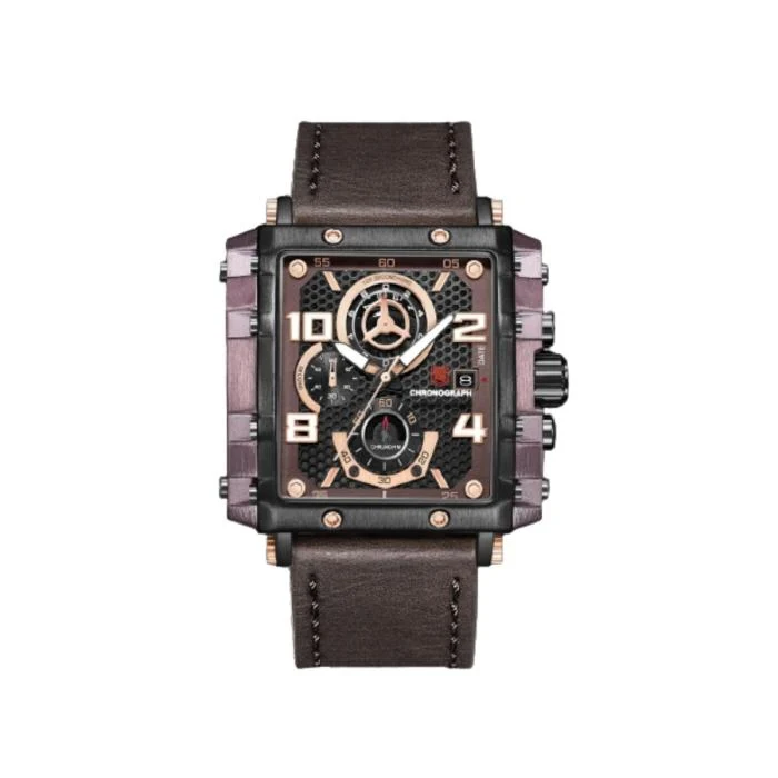 T5 Brown Leather Strap Black Dial Chronograph Quartz Watch for Gents - H3864G-D
